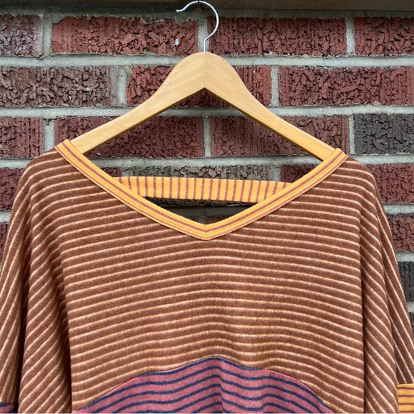 White Birch Mustard Yellow and Light Brown Striped Colorblock Back Twisted Top - Picture 3 of 8